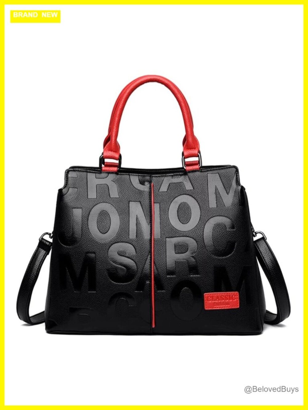 Faux Leather Black Red Satchel Tote Women's Shoulder Bag Top Handle Purses
